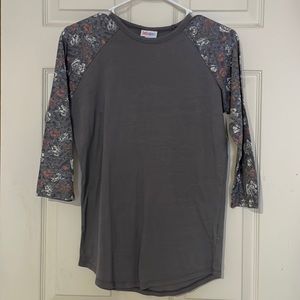 Grey floral LulaRoe baseball tee - small